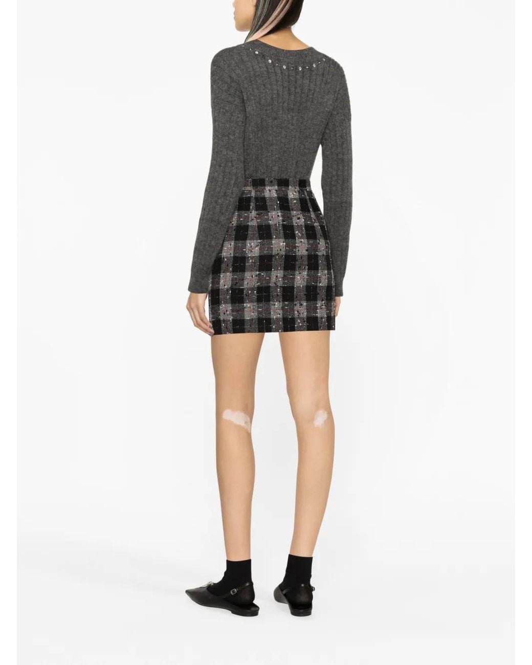 Alessandra Rich Gray Stud-Embellished Ribbed-Knit Jumper