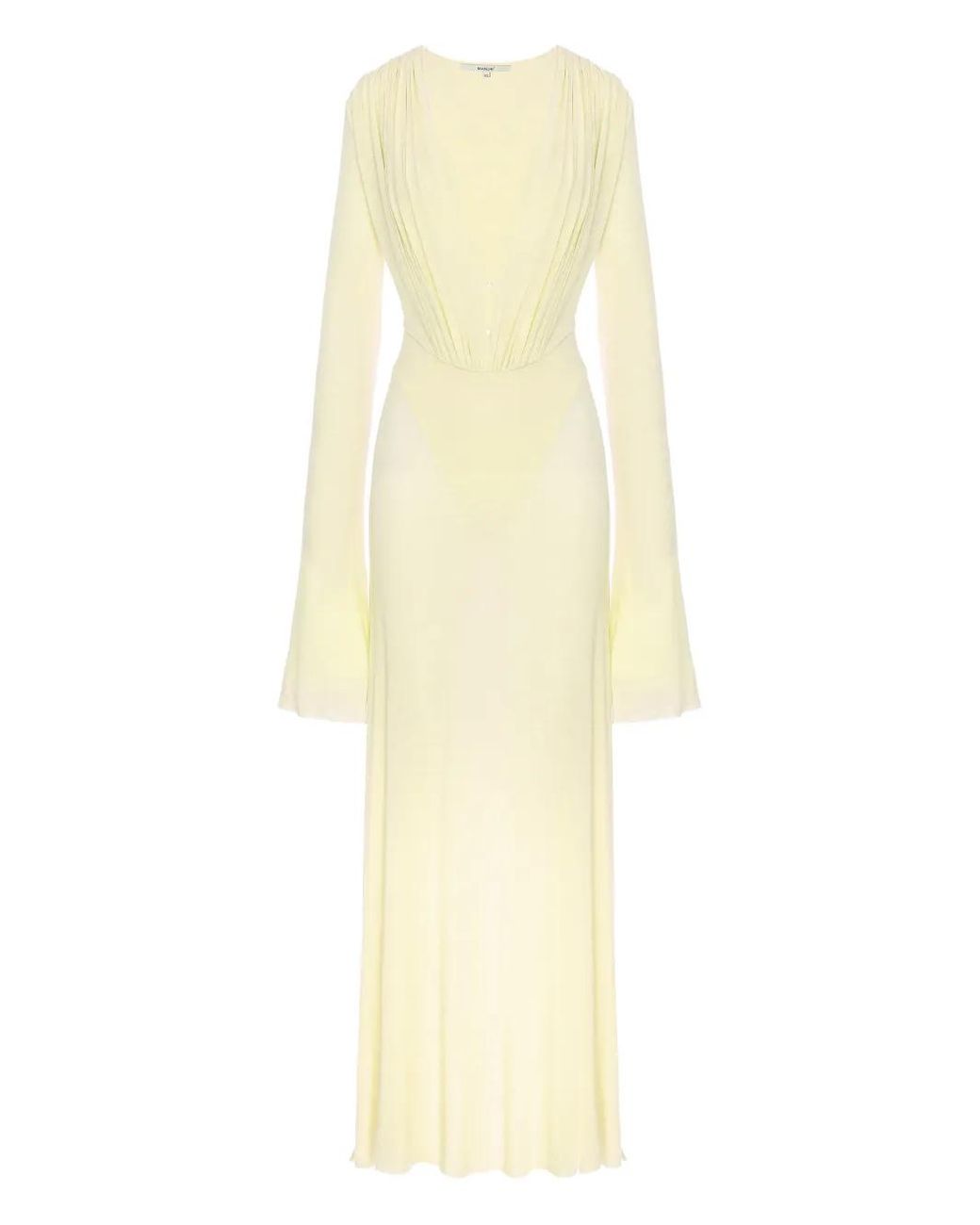 MANURI White Suki Long-Sleeve Draped Dress