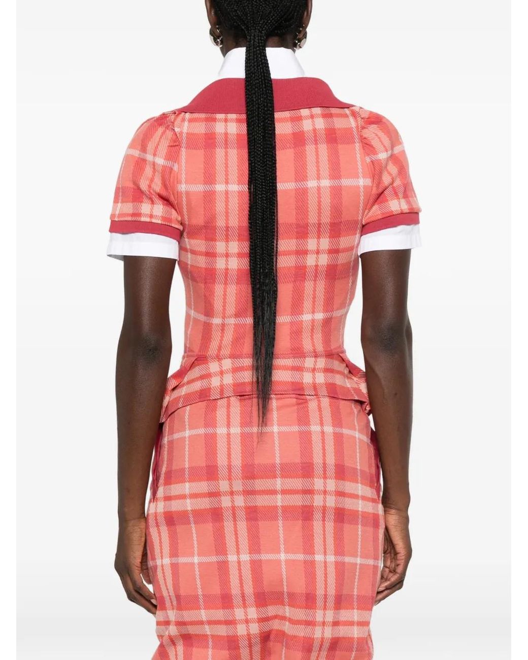 Vivienne Westwood Pink Tartan-Print Peplum Polo Top