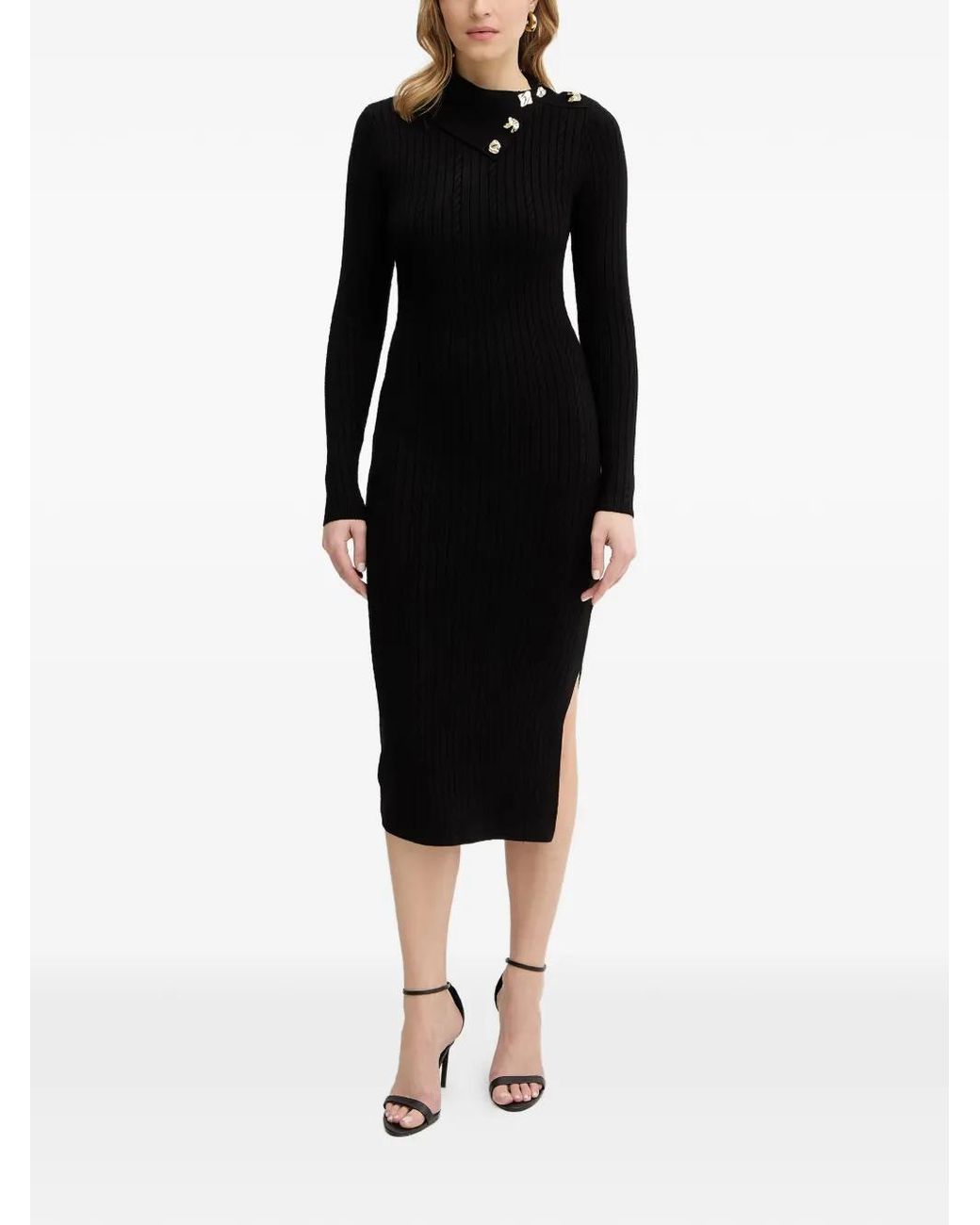 Guess Black Priscilla Button-Detail Midi Dress