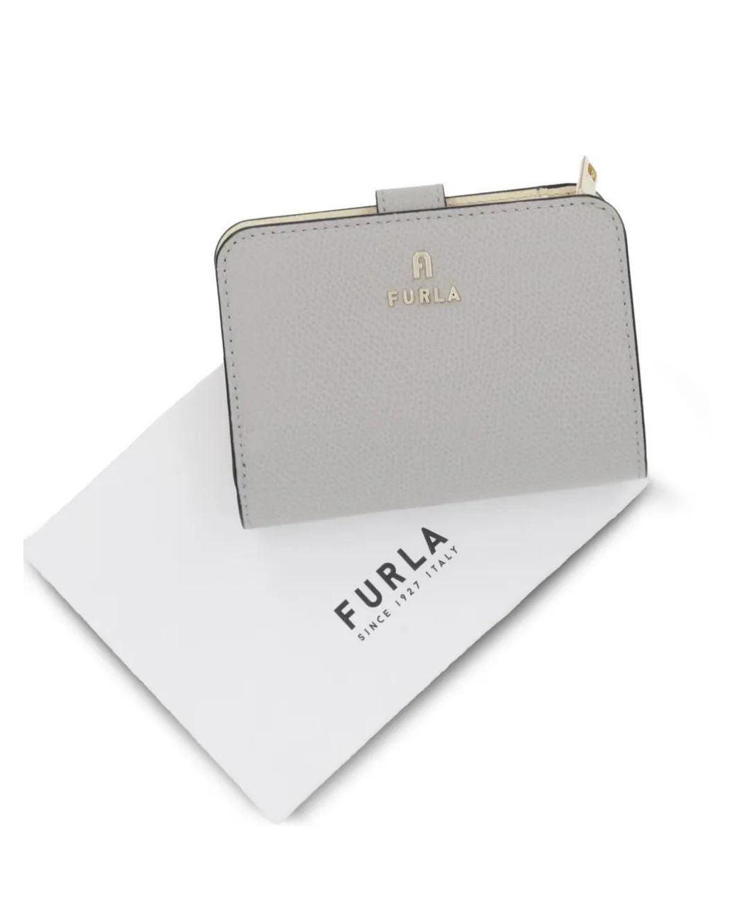 Furla Gray Logo-Plaque Pebbled-Leather Wallet