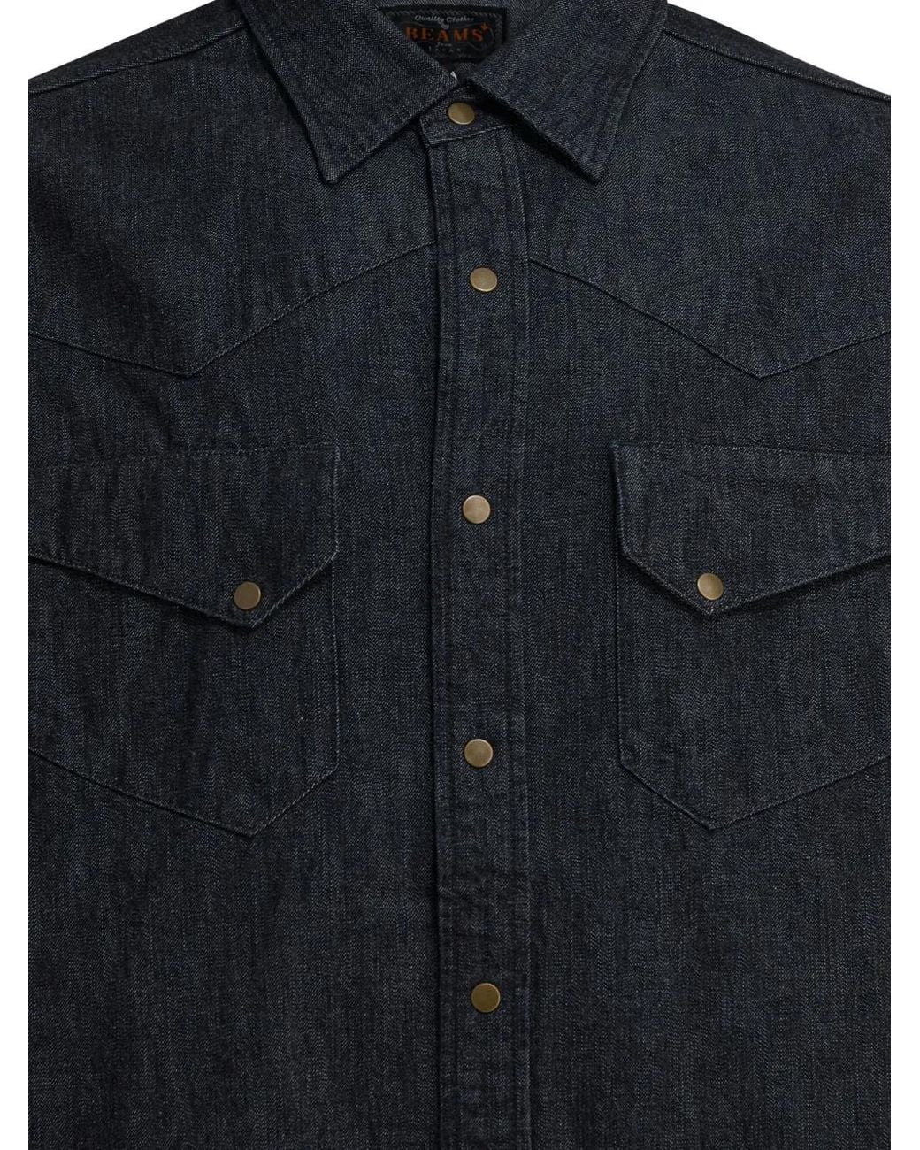 Beams Plus Blue Poocket Button Denim Shirt for men