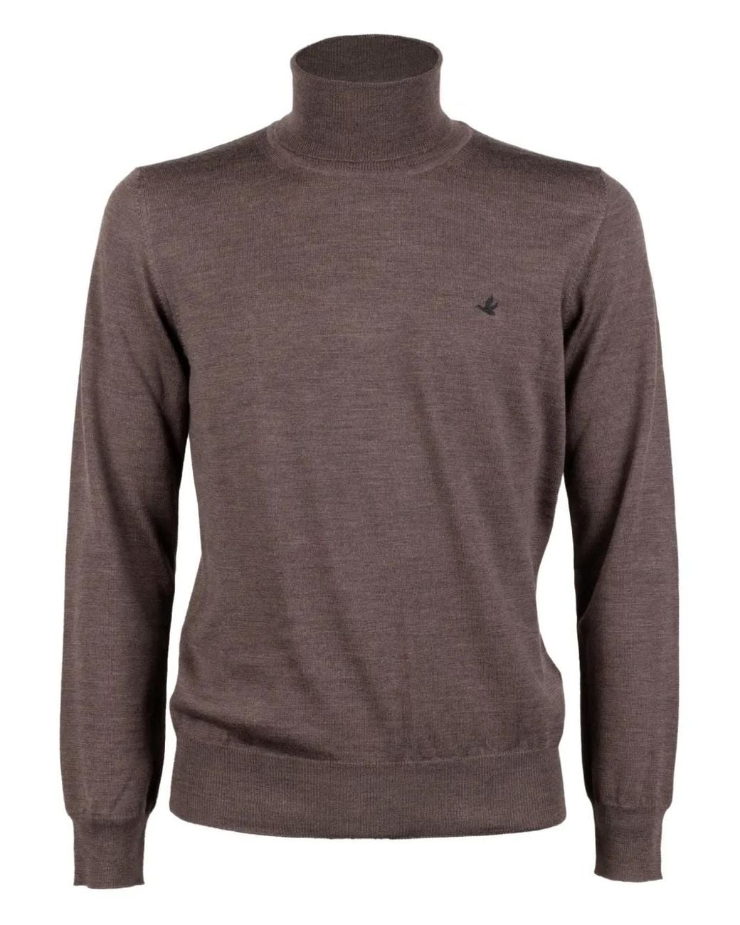 Brooksfield Brown Roll-Neck Logo Sweater for men