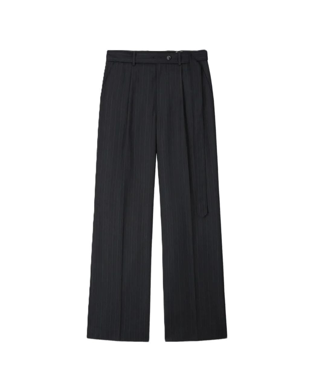 TONYWACK Black Pinstripe-Pattern Belted Trousers for men