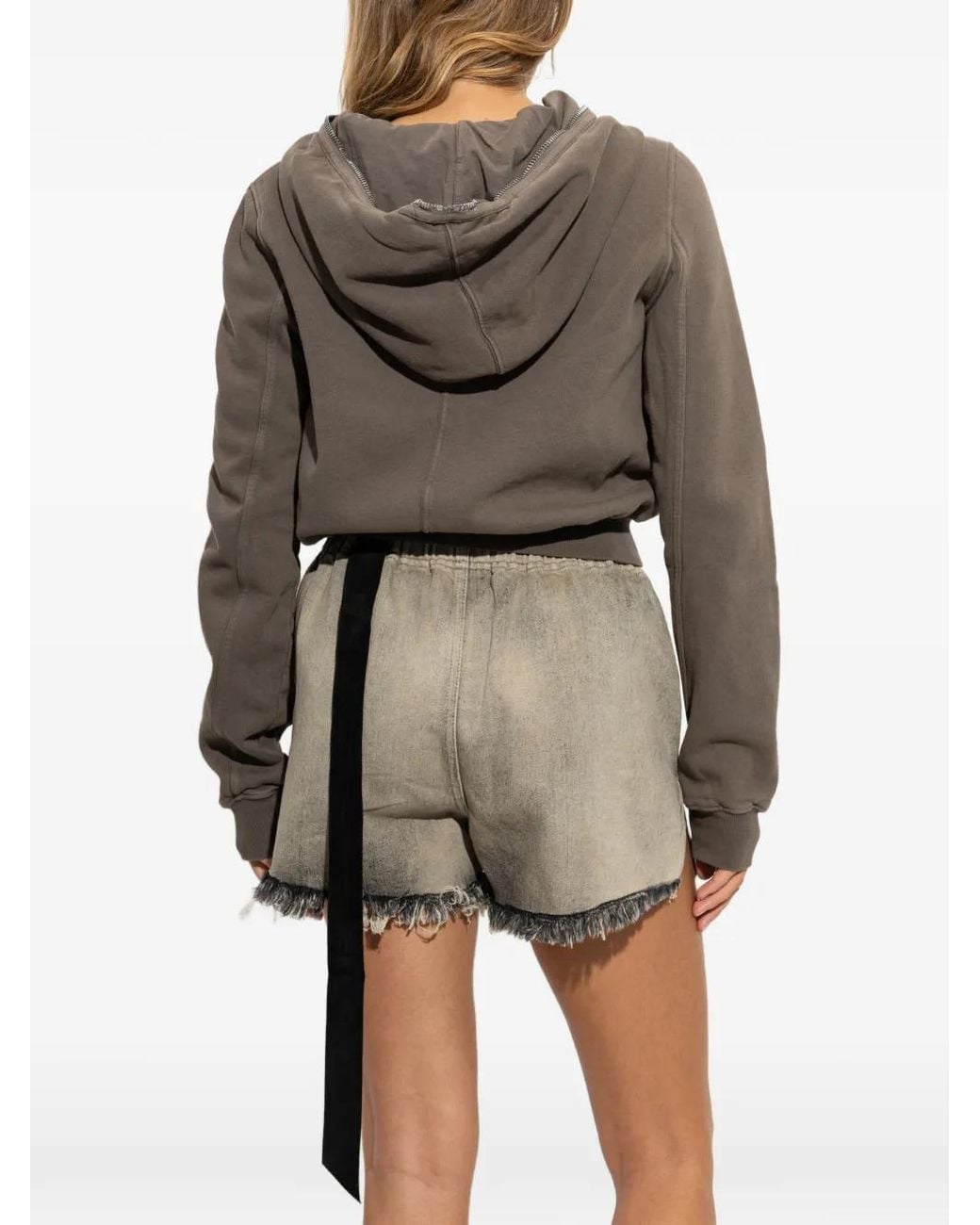 Rick Owens Gray Cropped Zip-Up Hoodie