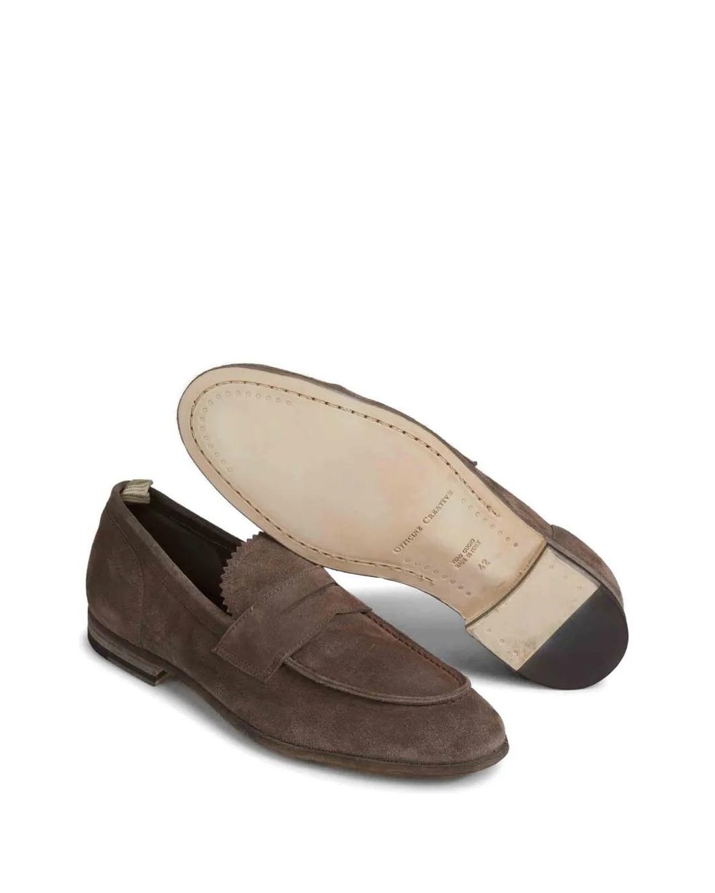 Officine Creative Brown Scalloped-Detail Penny-Strap Loafers for men