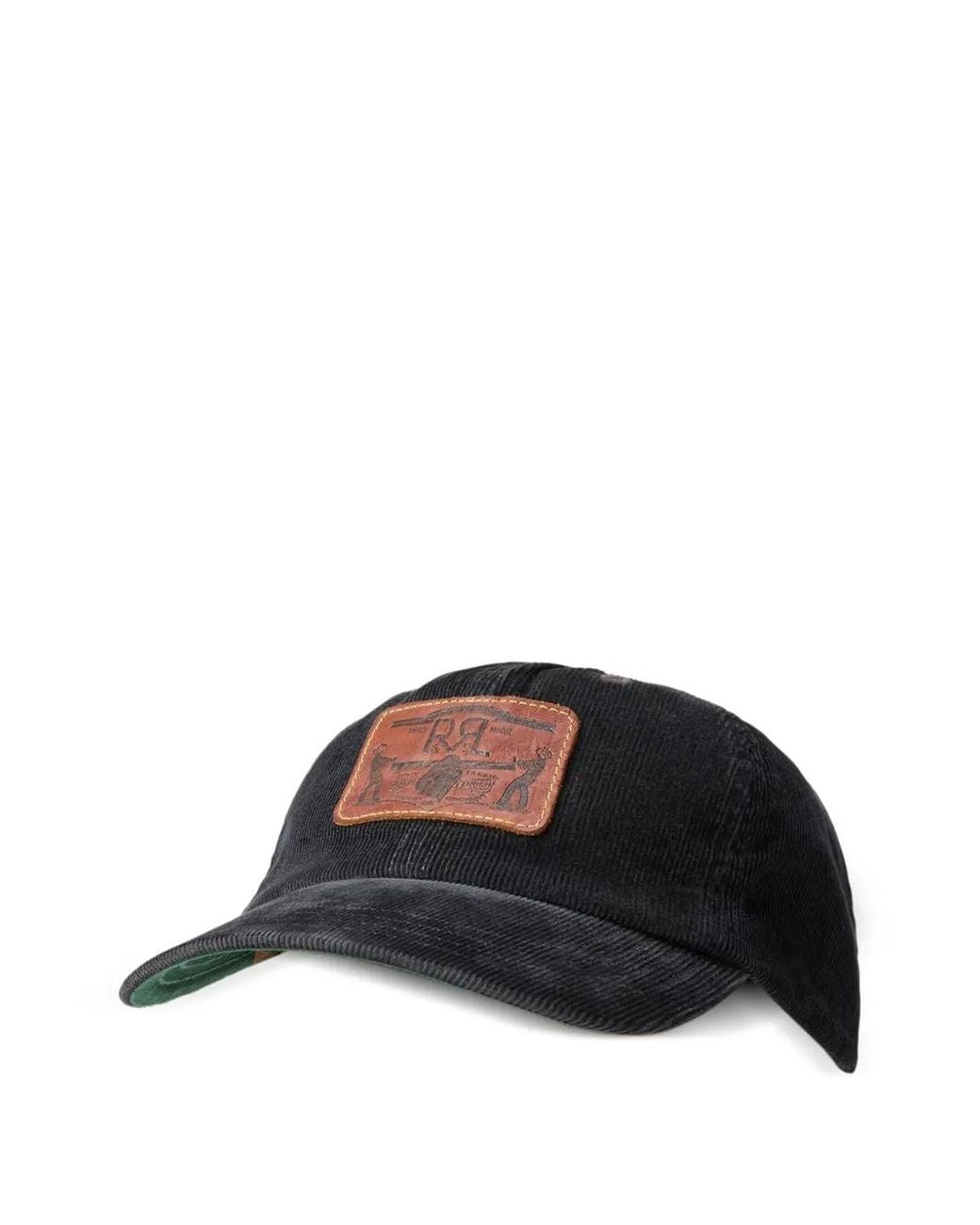 RRL Black Corduroy Logo-Patch Cap for men