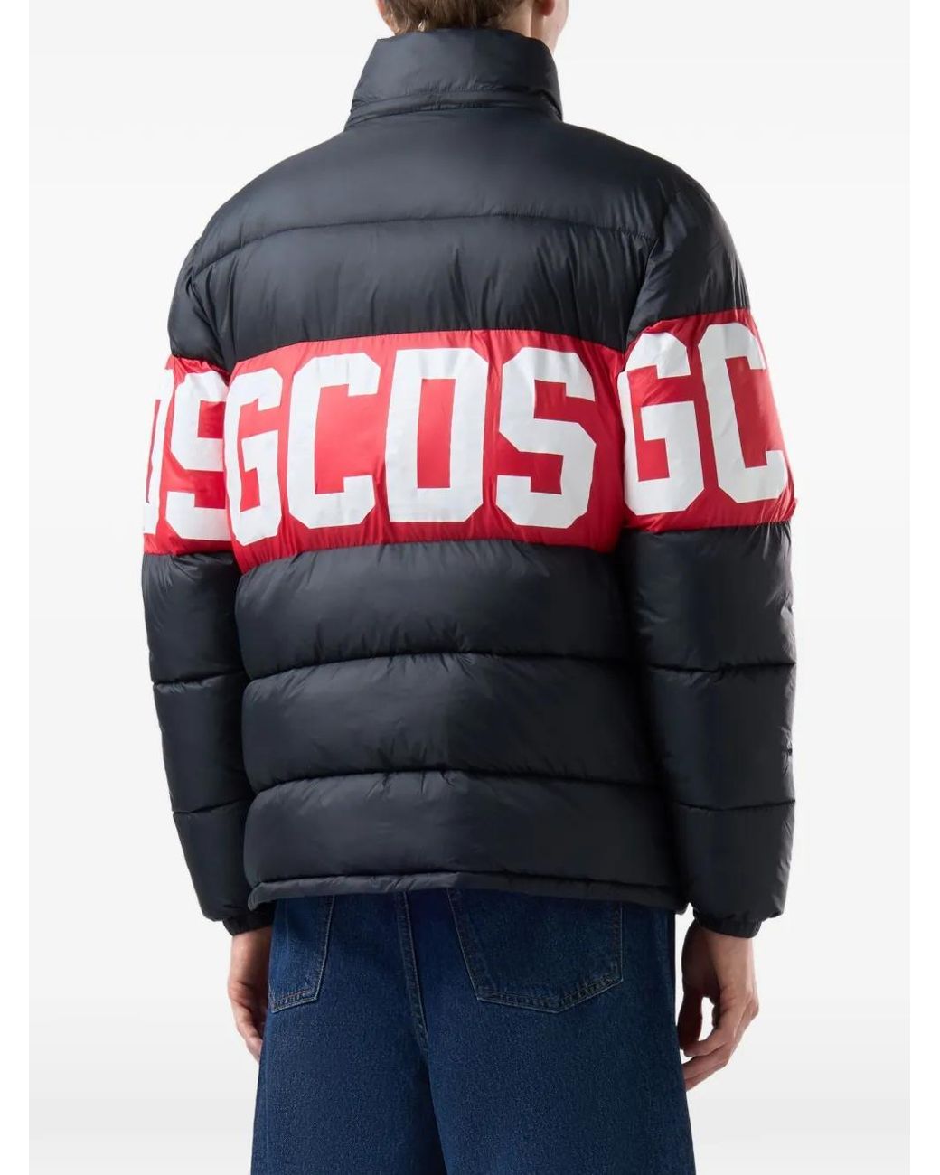 Gcds Black Logo-Band Quilted Down Jacket for men