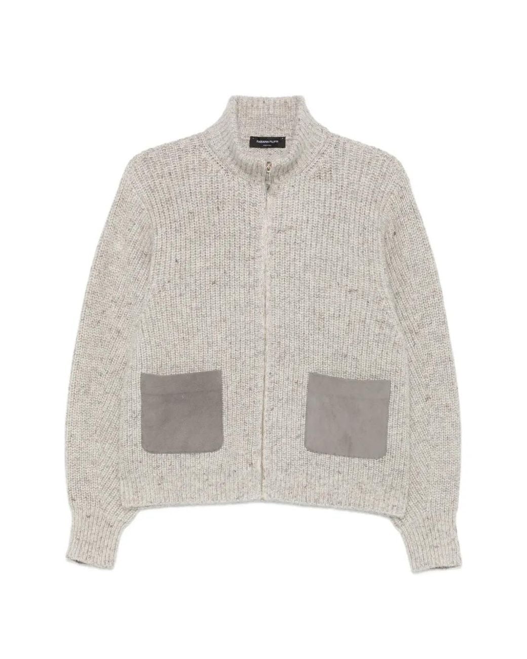 Fabiana Filippi White Patch-Pocket Zip-Up Cardigan