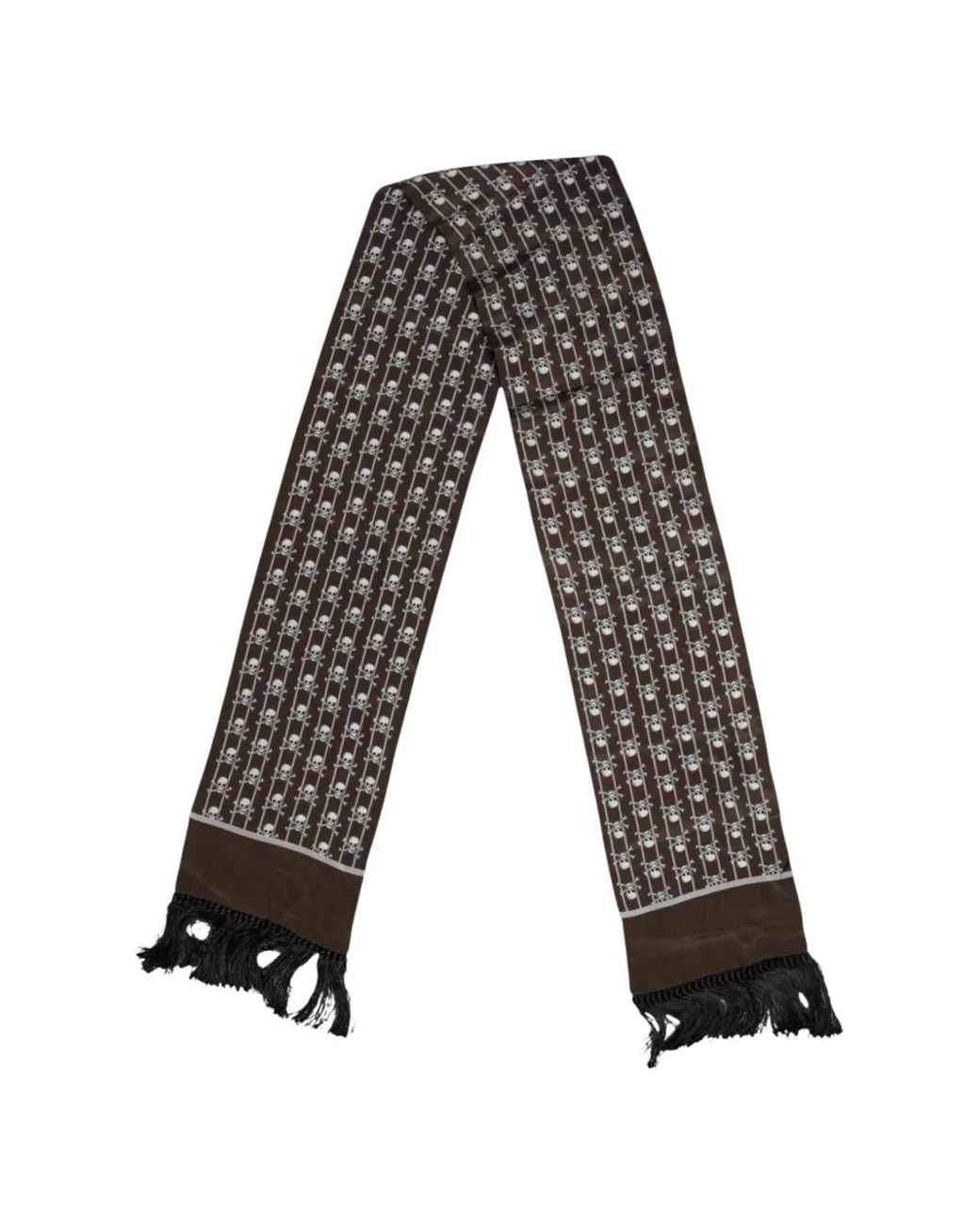 Dolce & Gabbana Black Skull-Print Fringed Scarf