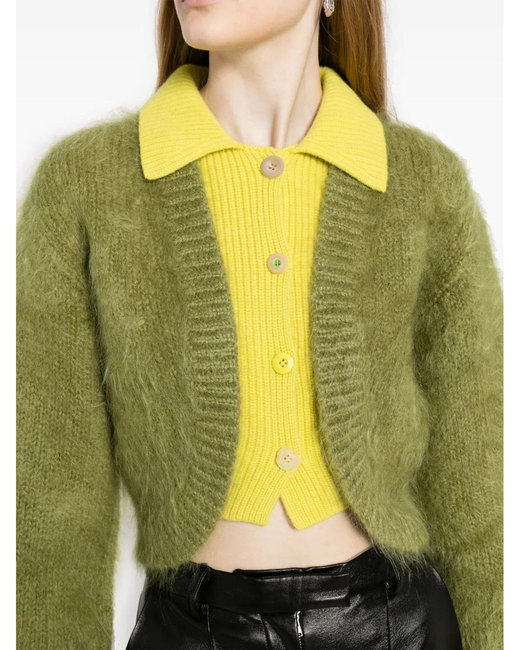 JNBY Green Layered Spread-Collar Cardigan