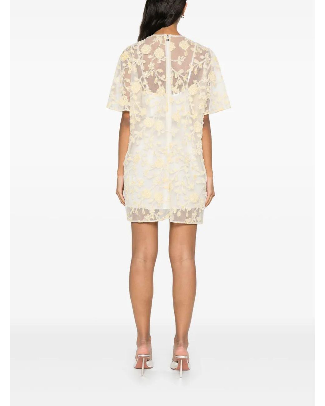 ROTATE BIRGER CHRISTENSEN Natural Floral-Embroidered Beaded Mini Dress