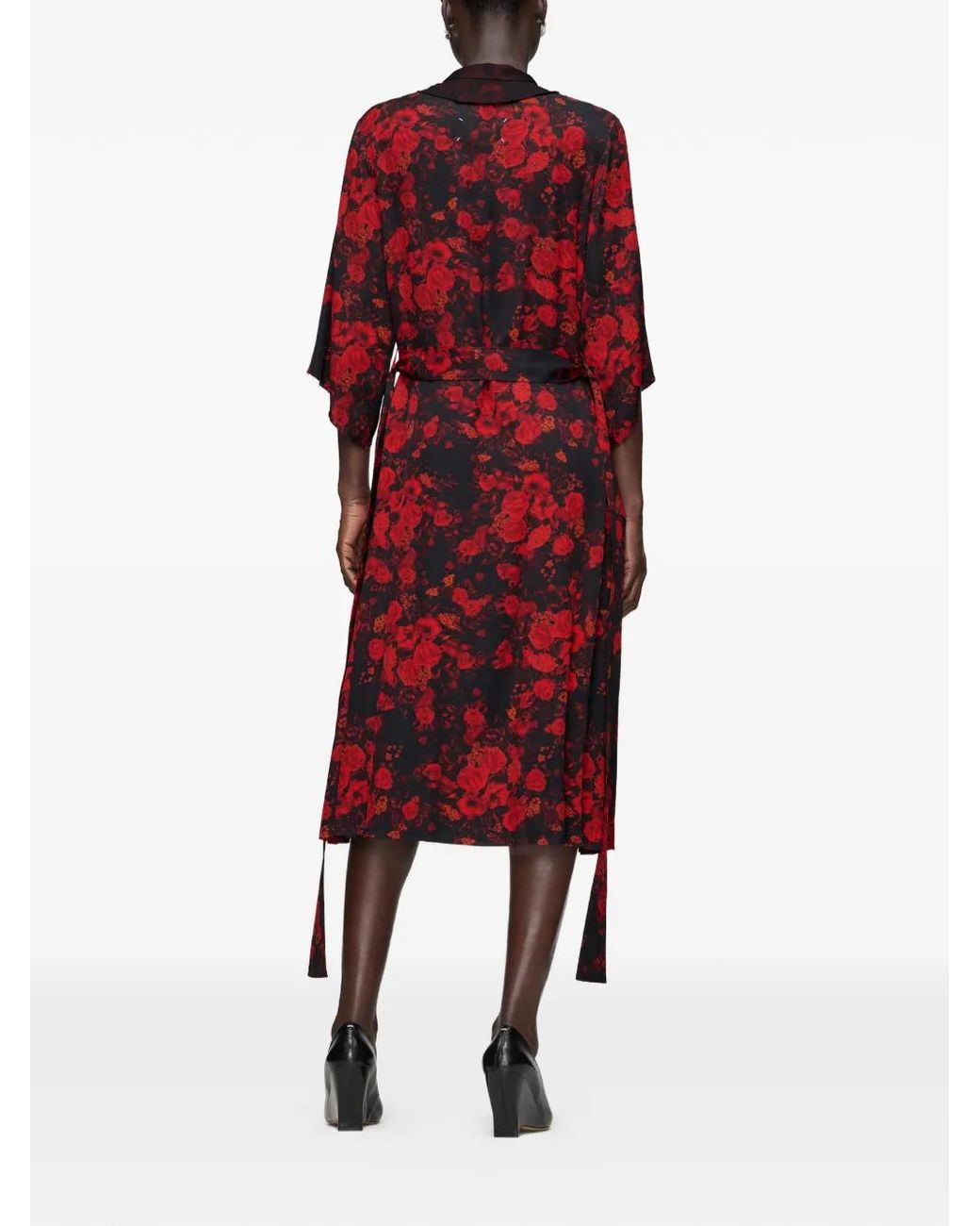 Maison Margiela Red Printed Midi Shirt Dress