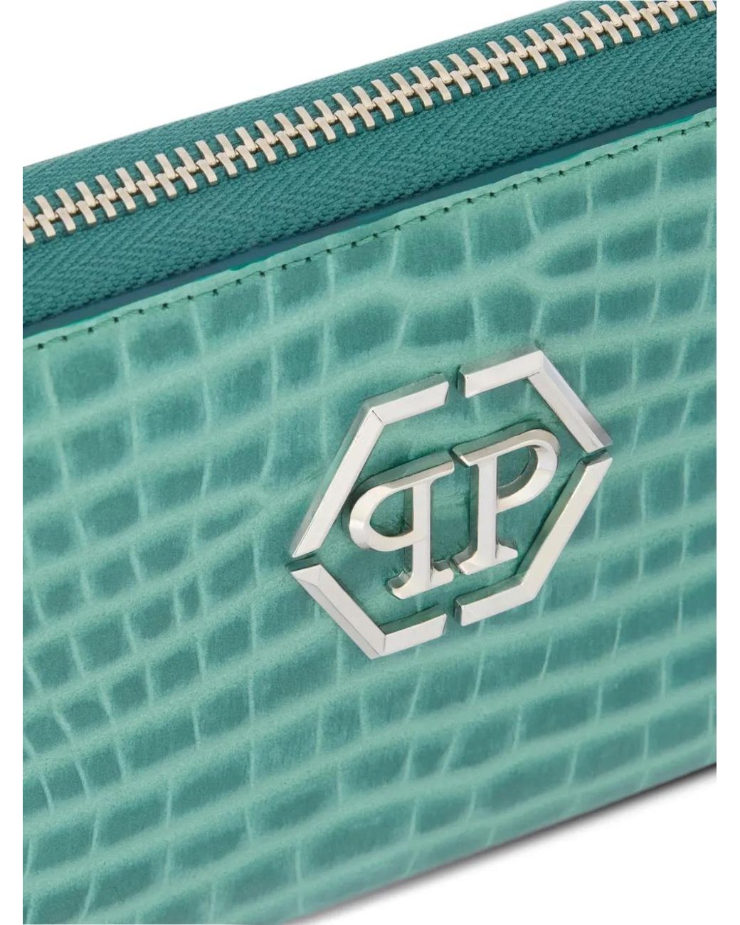 Philipp Plein Green Croc-Embossed Wallet
