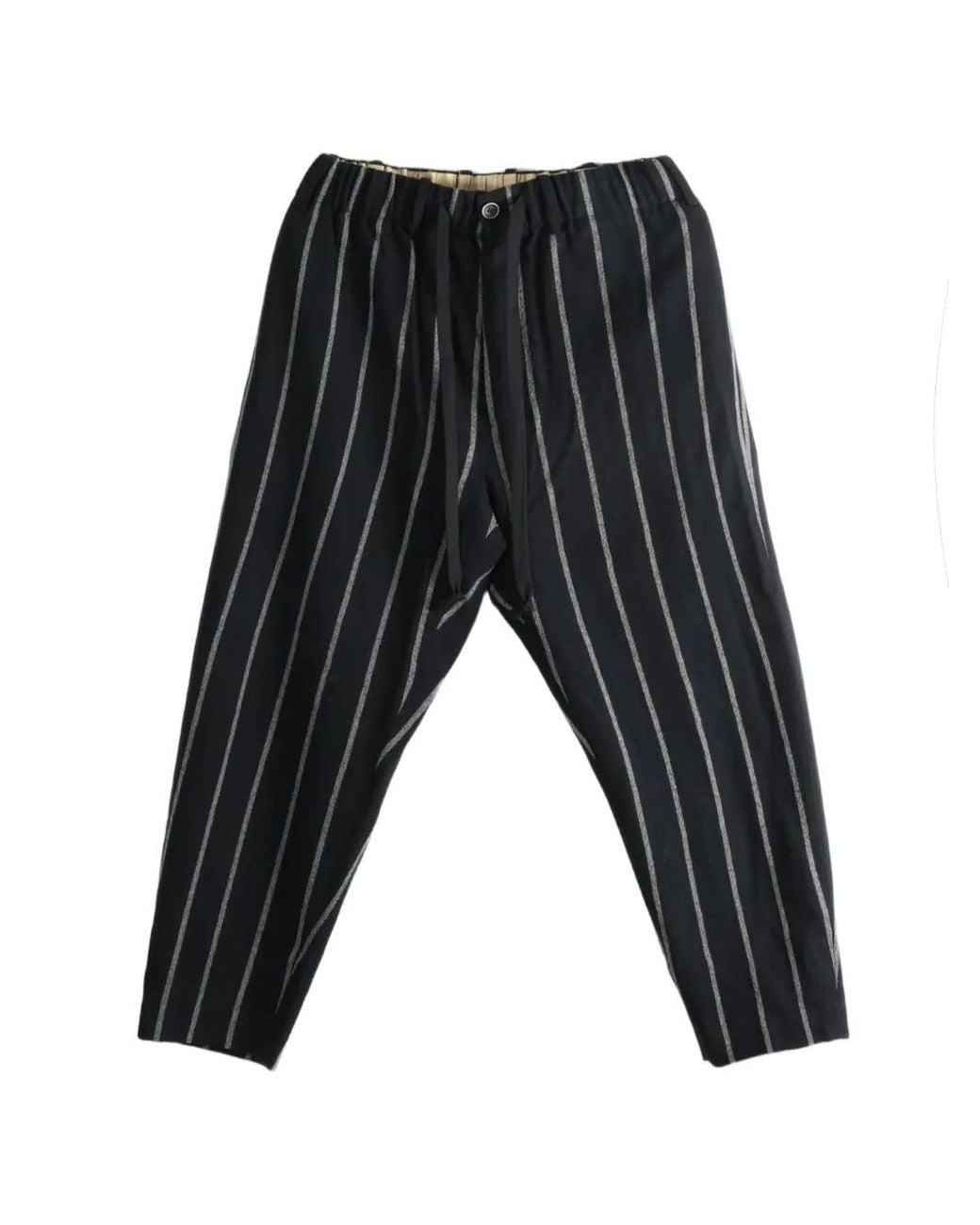 Uma Wang Black Vertical-Stripe Drawstring Trousers for men