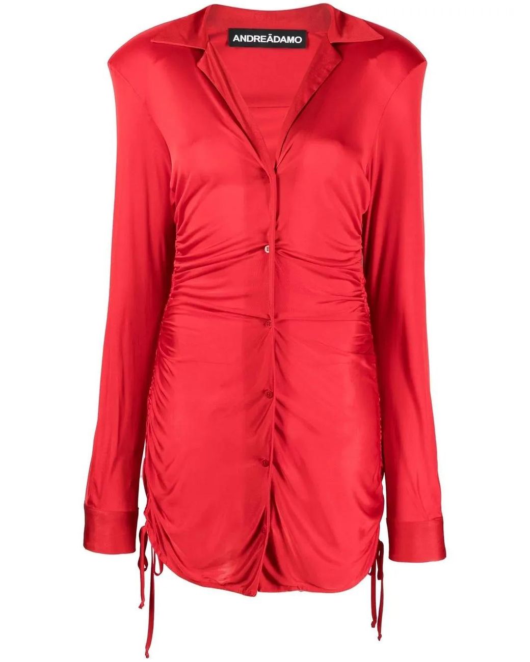 ANDREADAMO Red V-Neck Ruched Dress