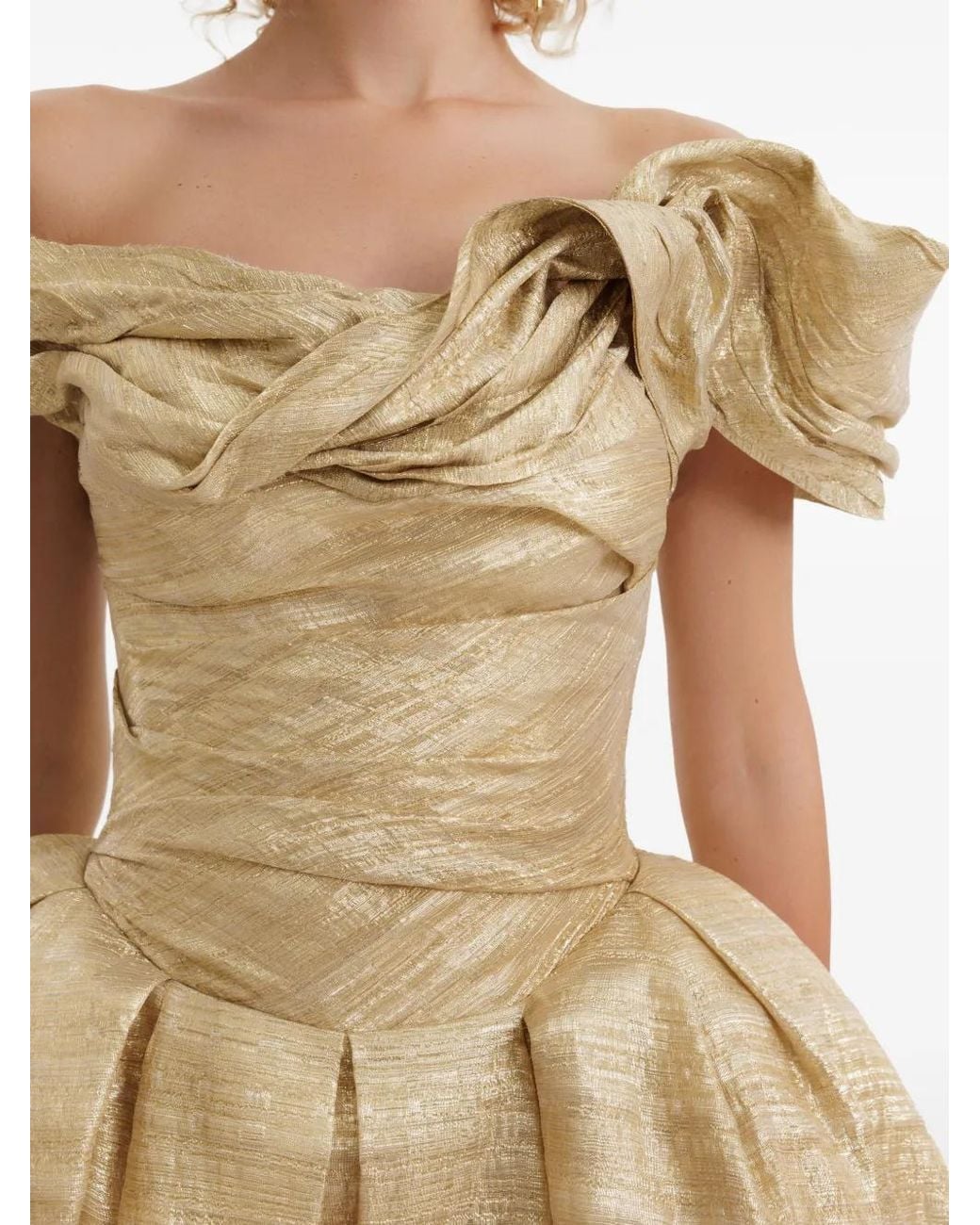 Gemy Maalouf Natural Robe En Jacquard À Épaules Dénudées