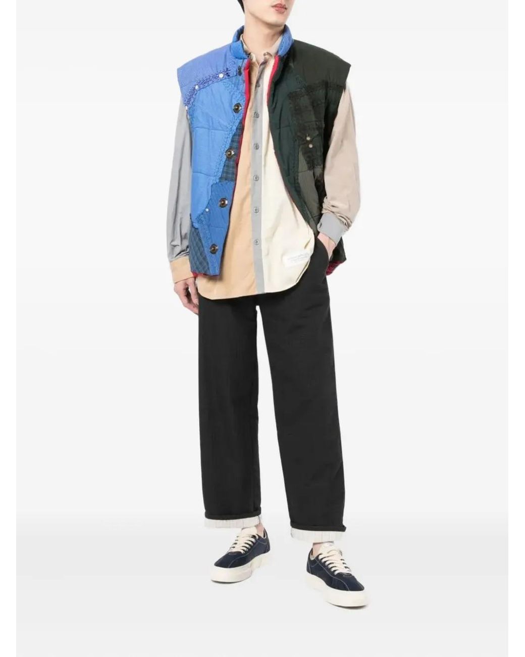 By Walid Blue Teddy Patchwork Padded Gilet for men