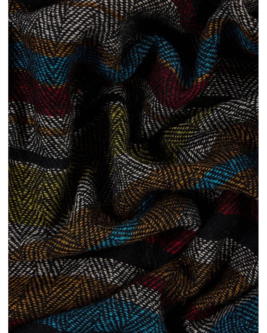 Paul Smith Black Signature-Stripe' Lambswool Herringbone Scarf for men