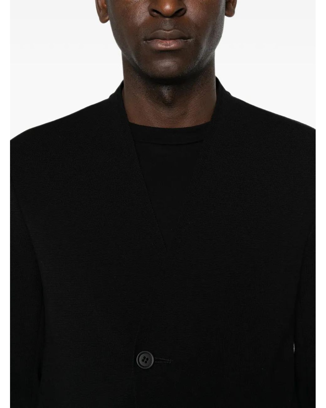 CFCL Black Single-Breasted Collarless Jacket for men