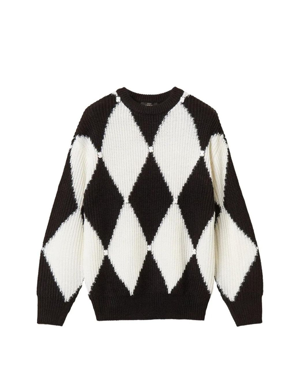 Twinset Black Pull En Laine Mélangée À Motif De Losanges