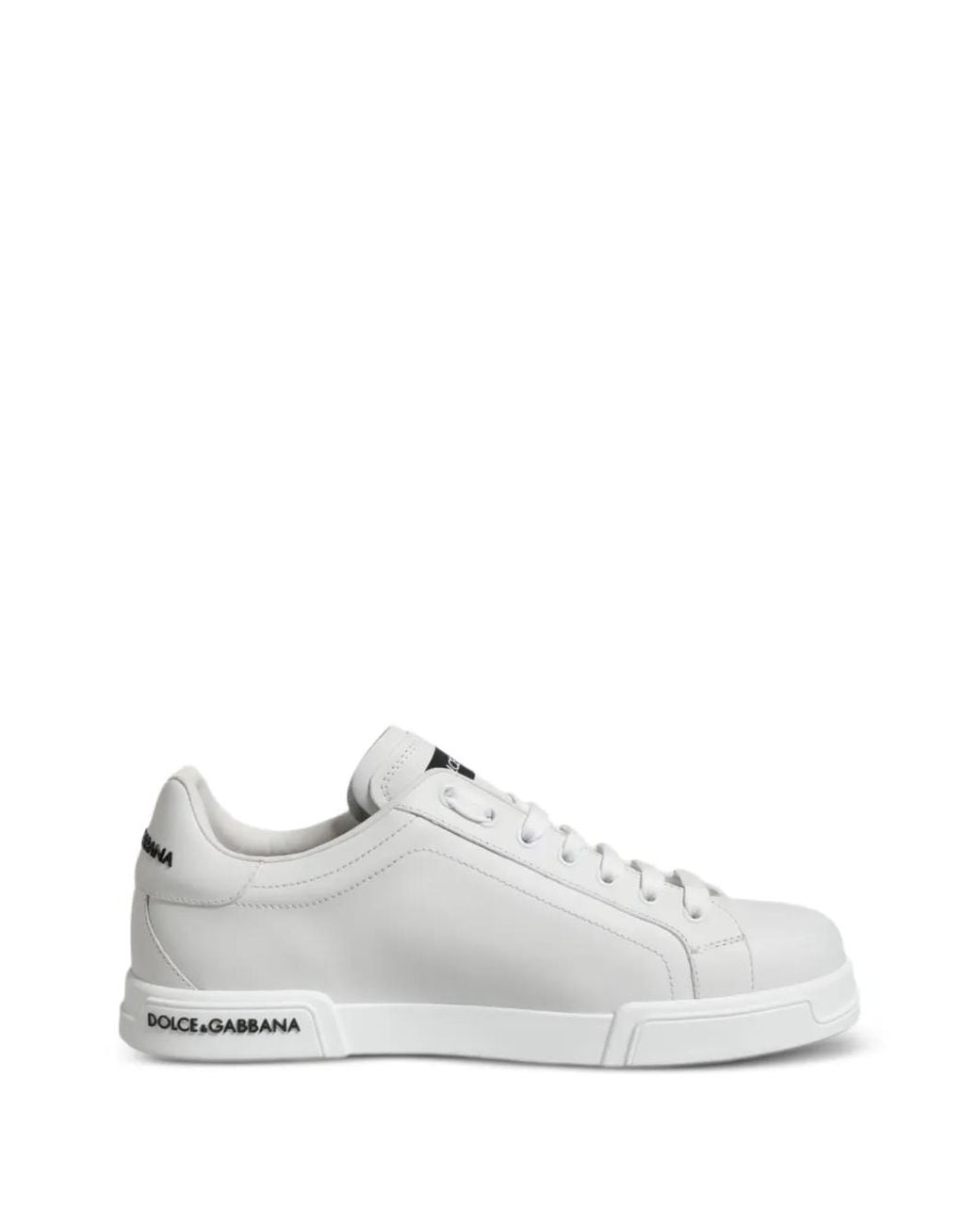 Dolce & Gabbana White Logo-Details Leather Low-Top Sneakers for men