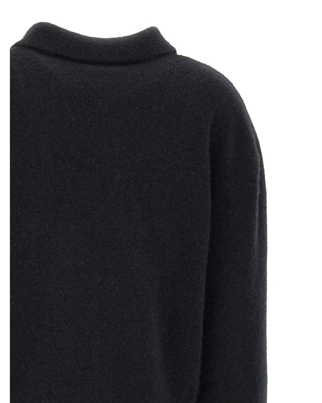 Laneus Black Cropped Long-Sleeve Polo Top