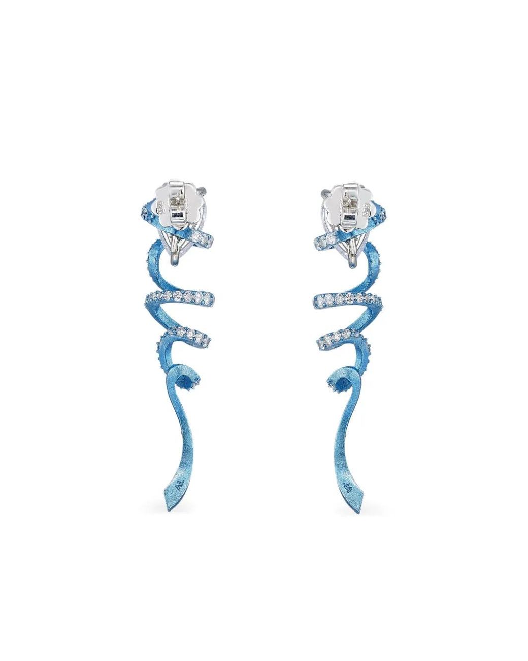 Anabela Chan Blue 14K And Rhodium Vermeil Ribbon Twirl Diamond Earrings