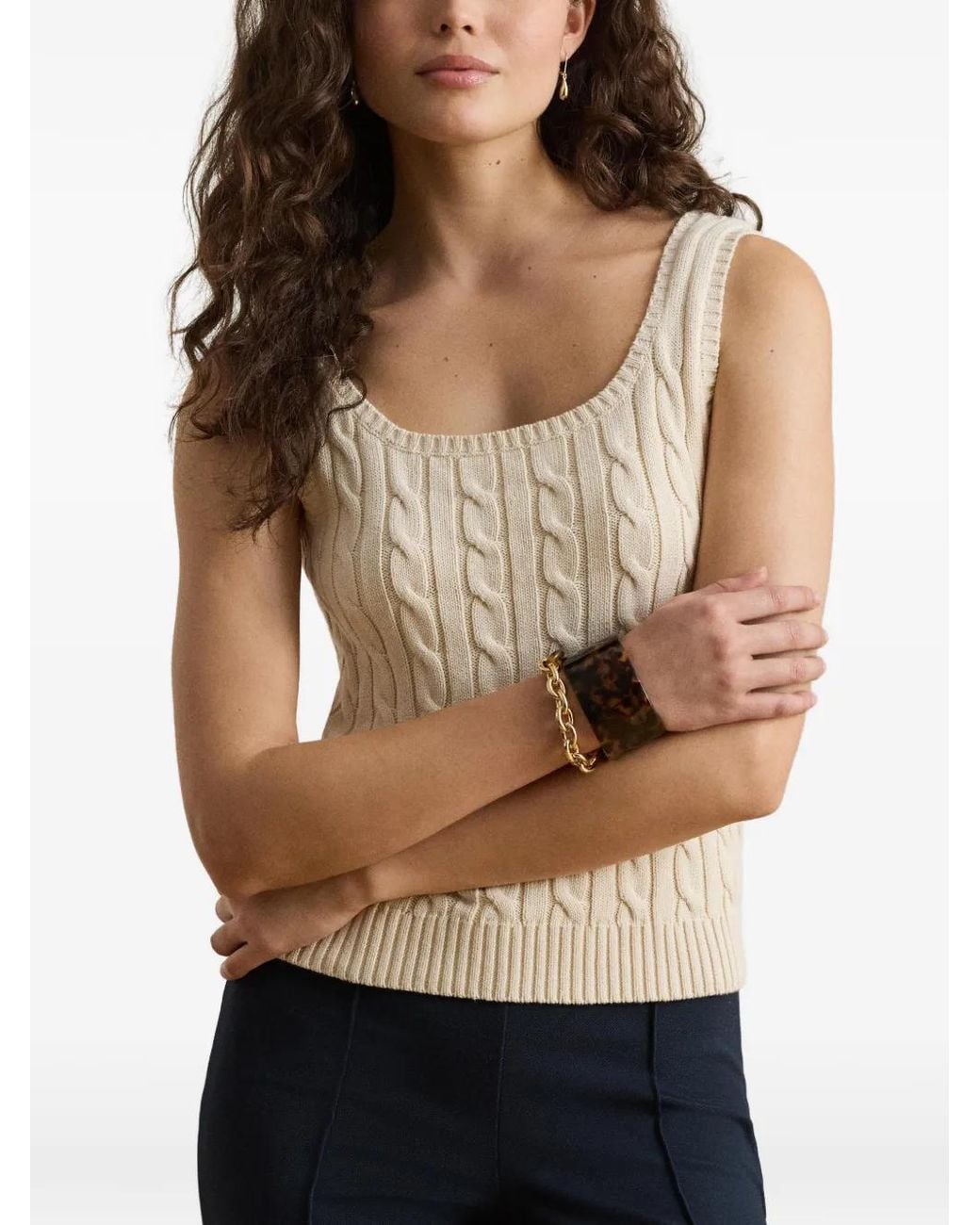 Ralph Lauren Natural Cable-Knit Sleeveless Sweater