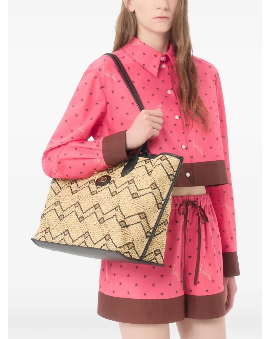 Valentino Garavani Pink Muslin Starry Signature Shirt With Star-Print
