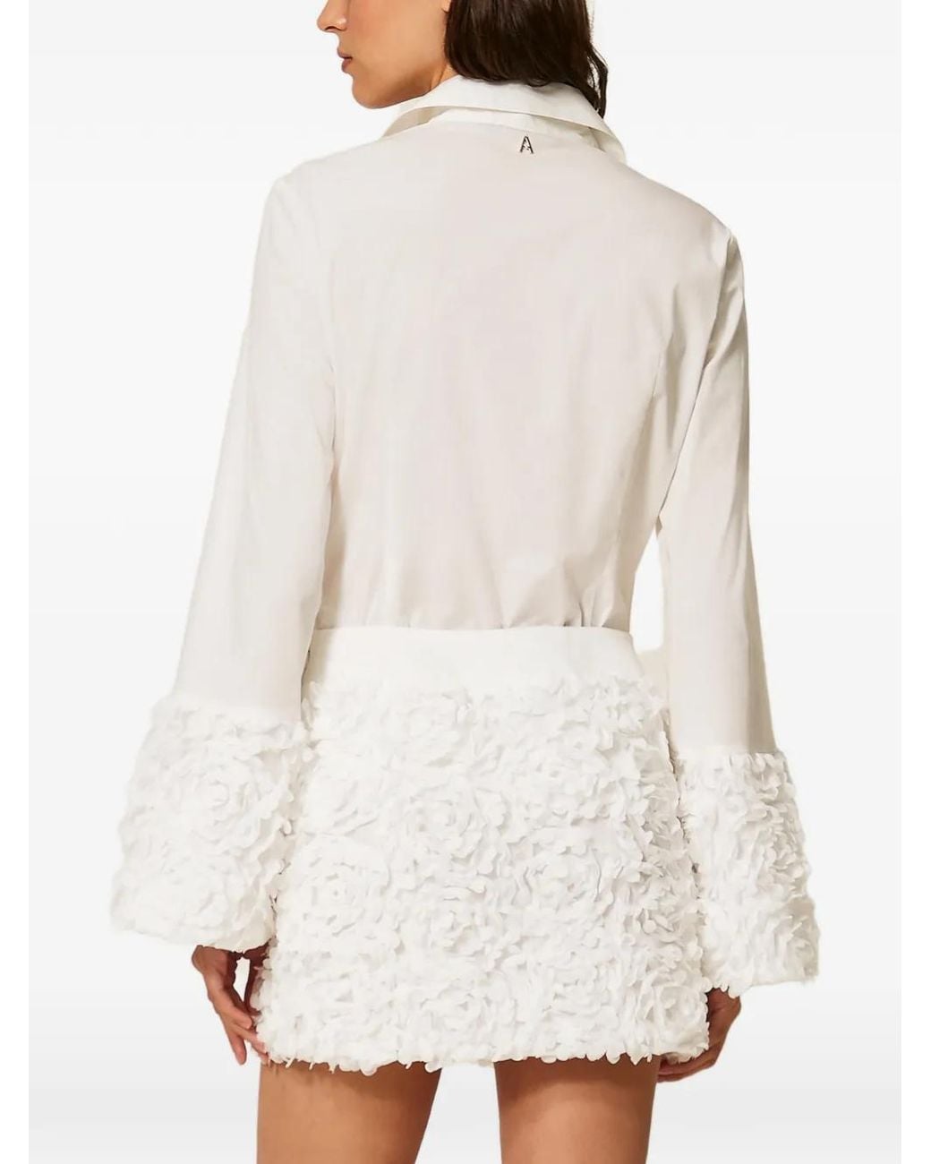 Twinset White Poplin And Tulle Shirt With Flowers