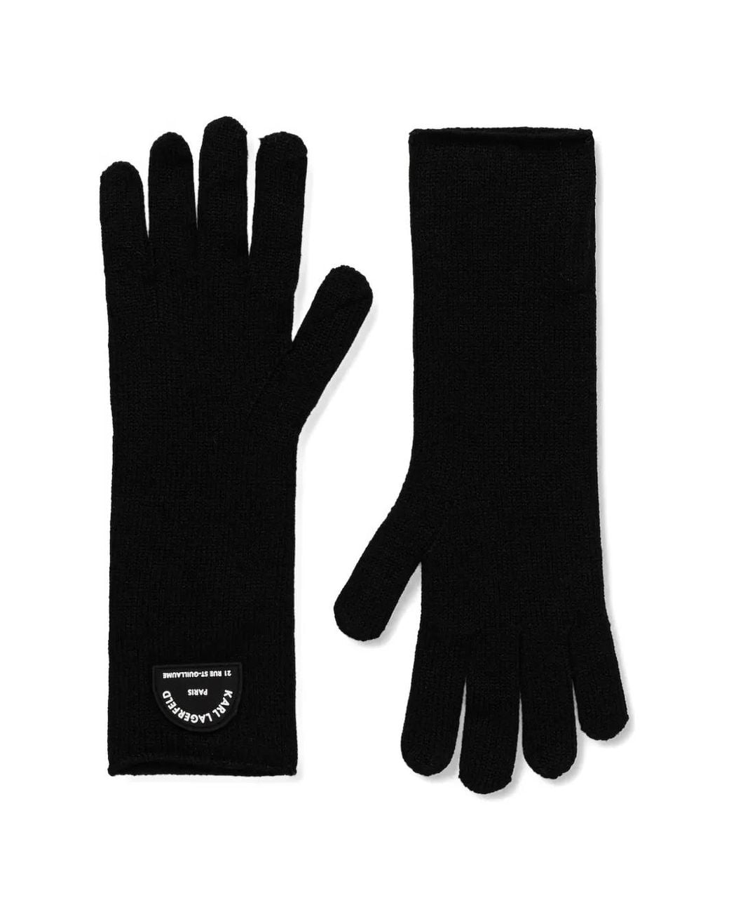 Karl Lagerfeld Black Logo-Patch Knitted Gloves