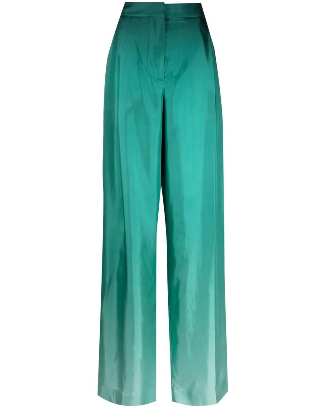 Oscar de la Renta Green Ombré-Effect Silk Palazzo Trousers
