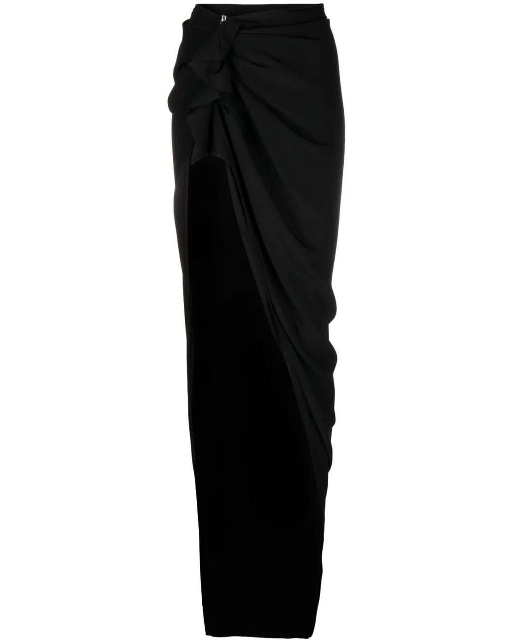 Rick Owens Black Draped Silk Blend Long Skirt