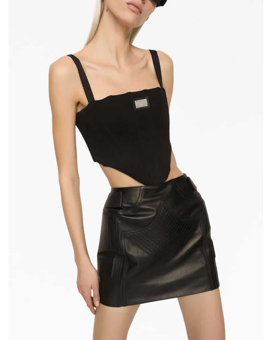 Dolce & Gabbana Black Mid-Rise Nappa Mini Skirt