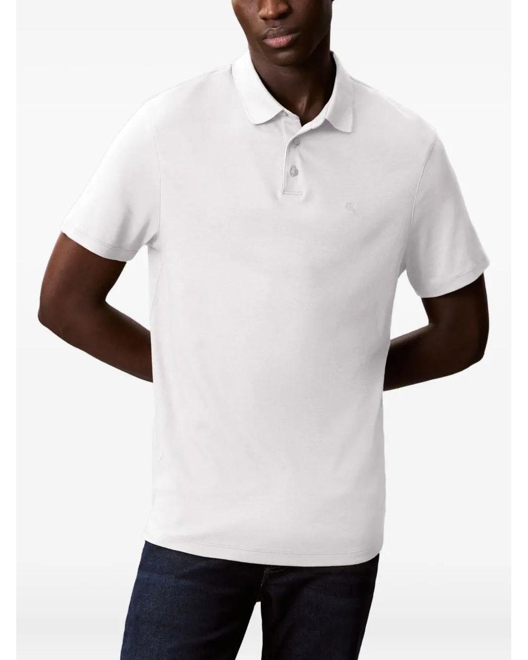 Calvin Klein White Buttoned Polo Shirt for men