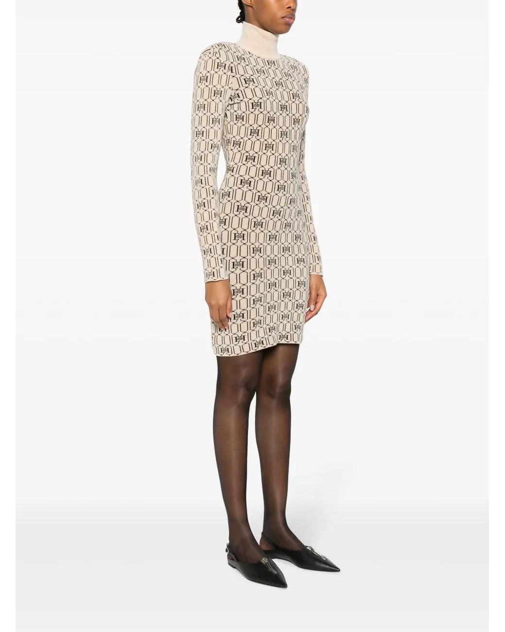 Elisabetta Franchi White Champagne Monogram Knitted Dress