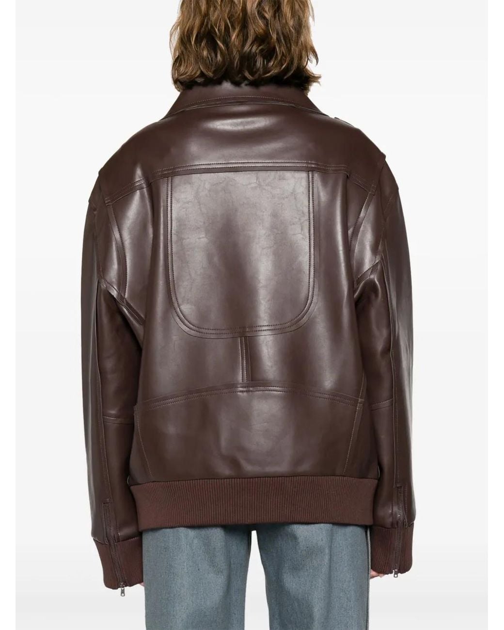 Norma Kamali Brown Oversized Faux Leather Jacket