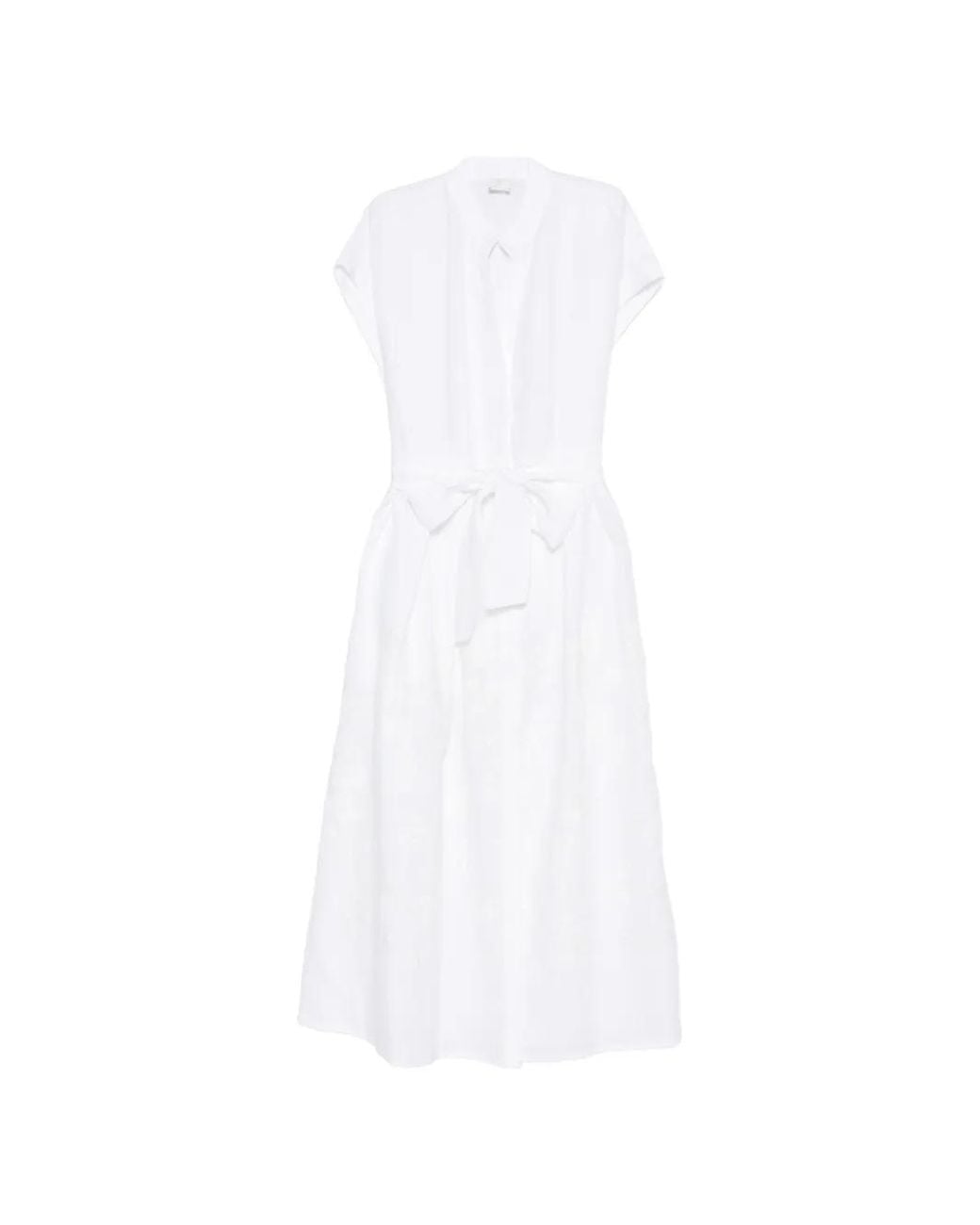 Eleventy White Tie-Waist Dress