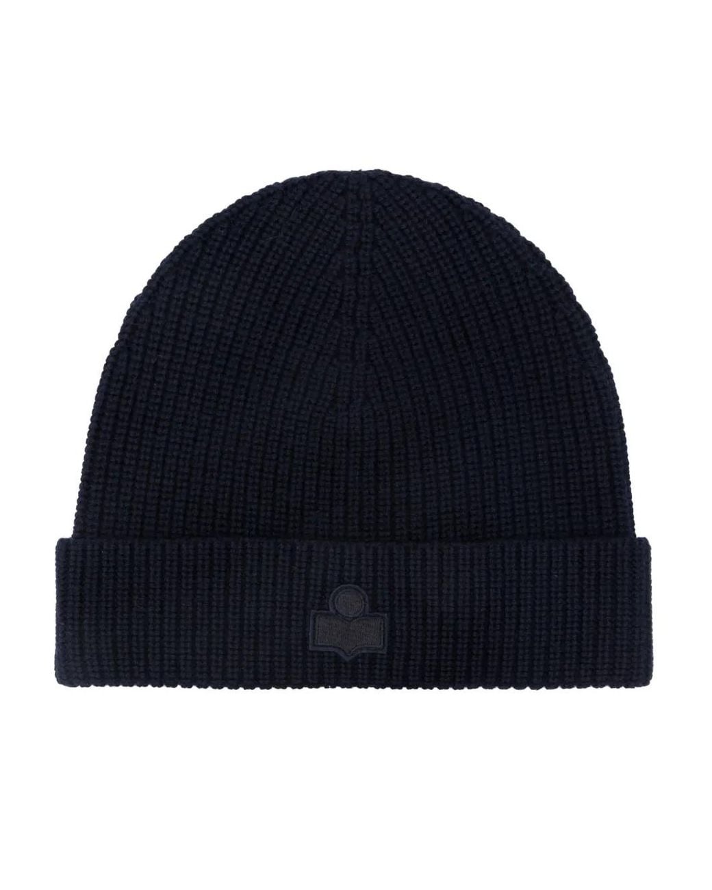 Isabel Marant Blue Logo-Embroidered Ribbed-Knit Beanie