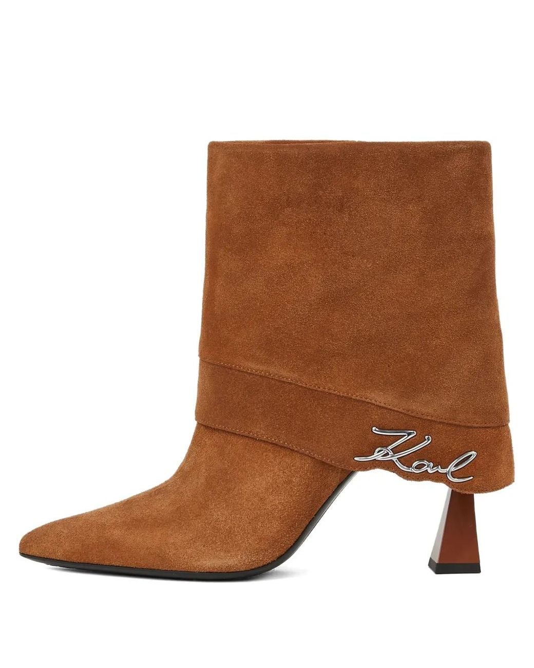 Karl Lagerfeld Brown Debutante Fold-Over Ankle Boots