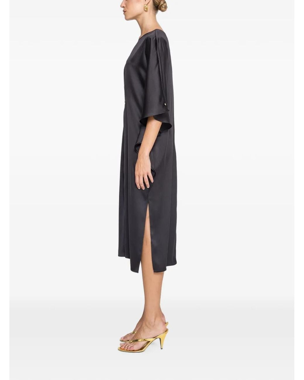 Nissa Black Satin-Effect Midi Dress