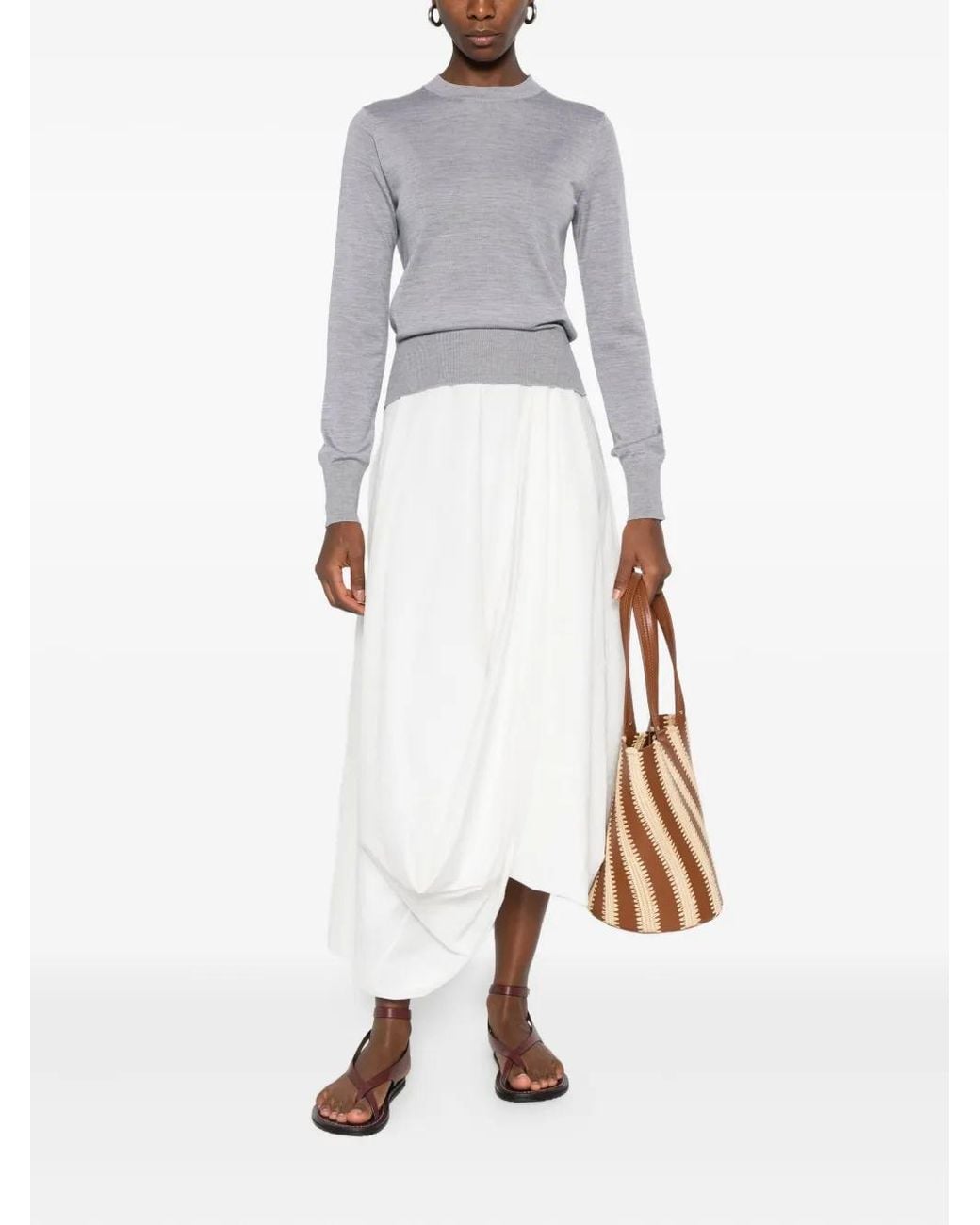 AMI Gray Crew-Neck Wool-Silk Blend Sweater