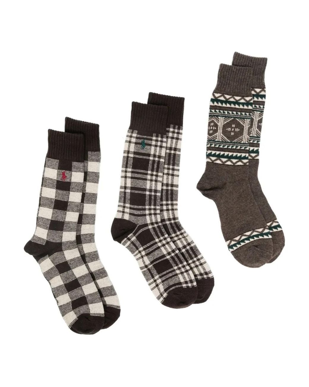 Polo Ralph Lauren White Polo Pony Plaid Socks (Set Of Three) for men