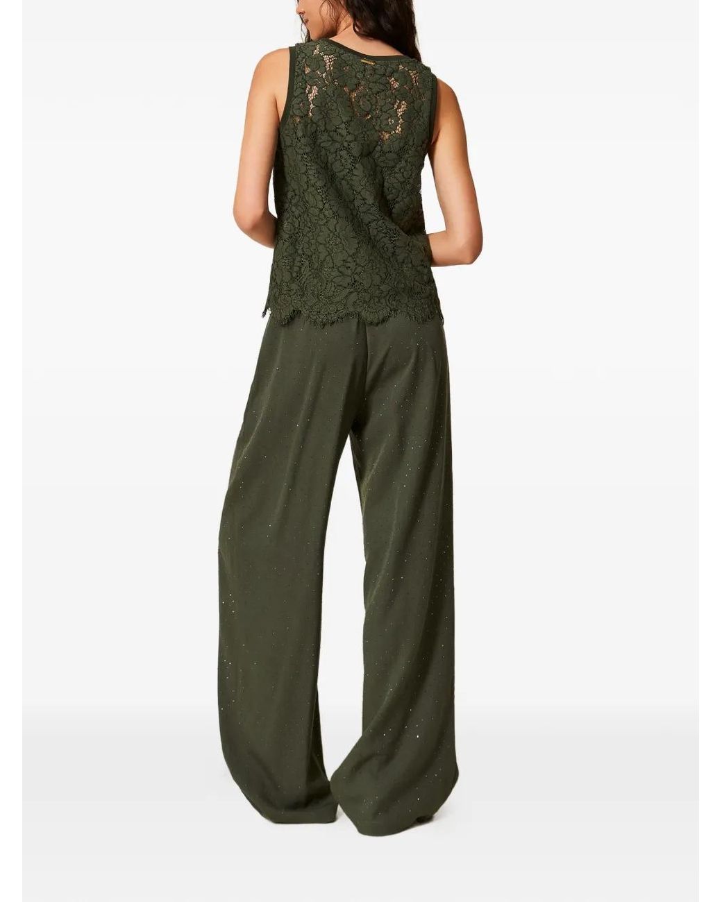 Twinset Green Studded Twill Trousers
