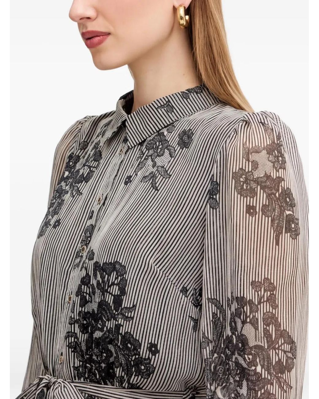 Morgan Gray Striped Floral Dress
