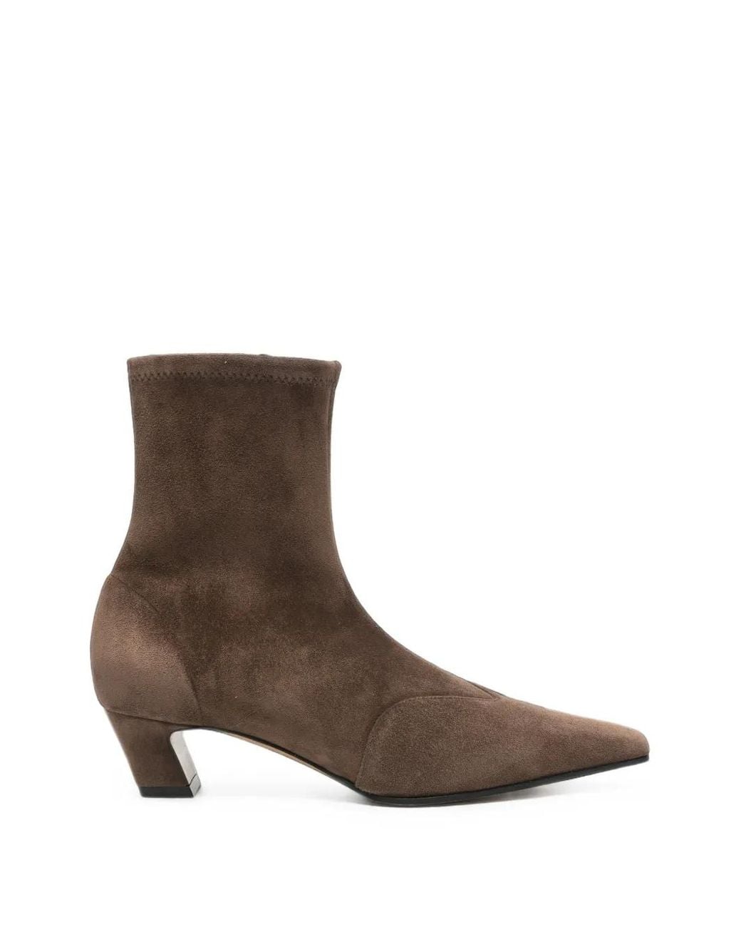Khaite Brown Nevada Ebony-Colored Suede Cowboy Ankle Boots With Squared-Toe And Low Heel