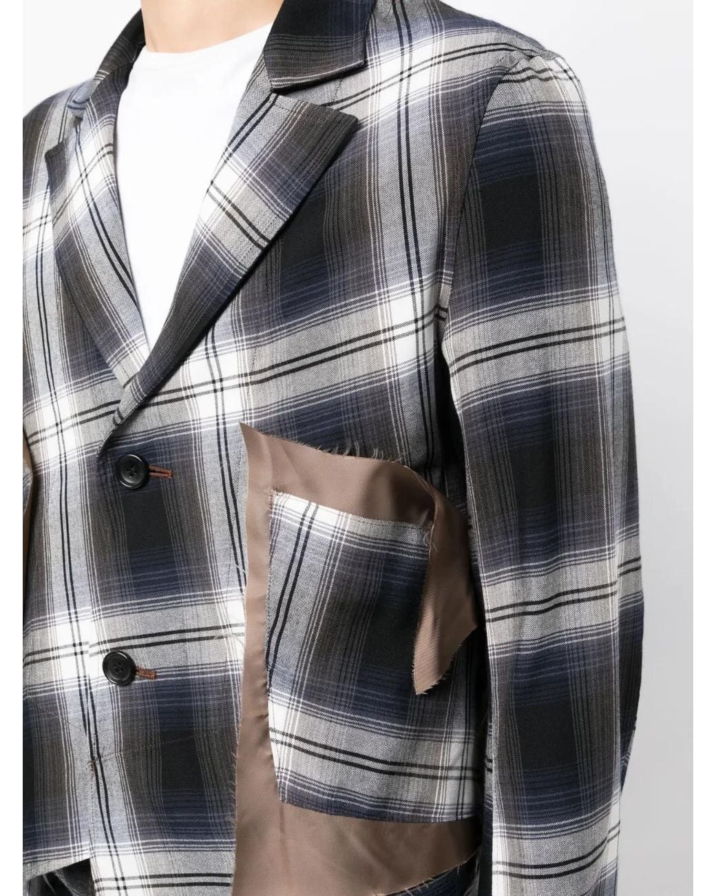 Sulvam Black Asymmetric Plaid-Check Blazer for men