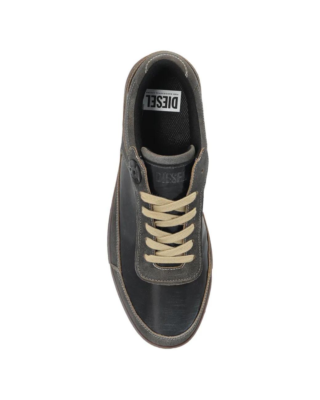 DIESEL White S-D-Coffee Panelled Leather Sneakers for men