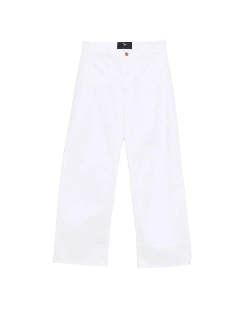 3x1 White Patch-Pocket Wide-Leg Jeans